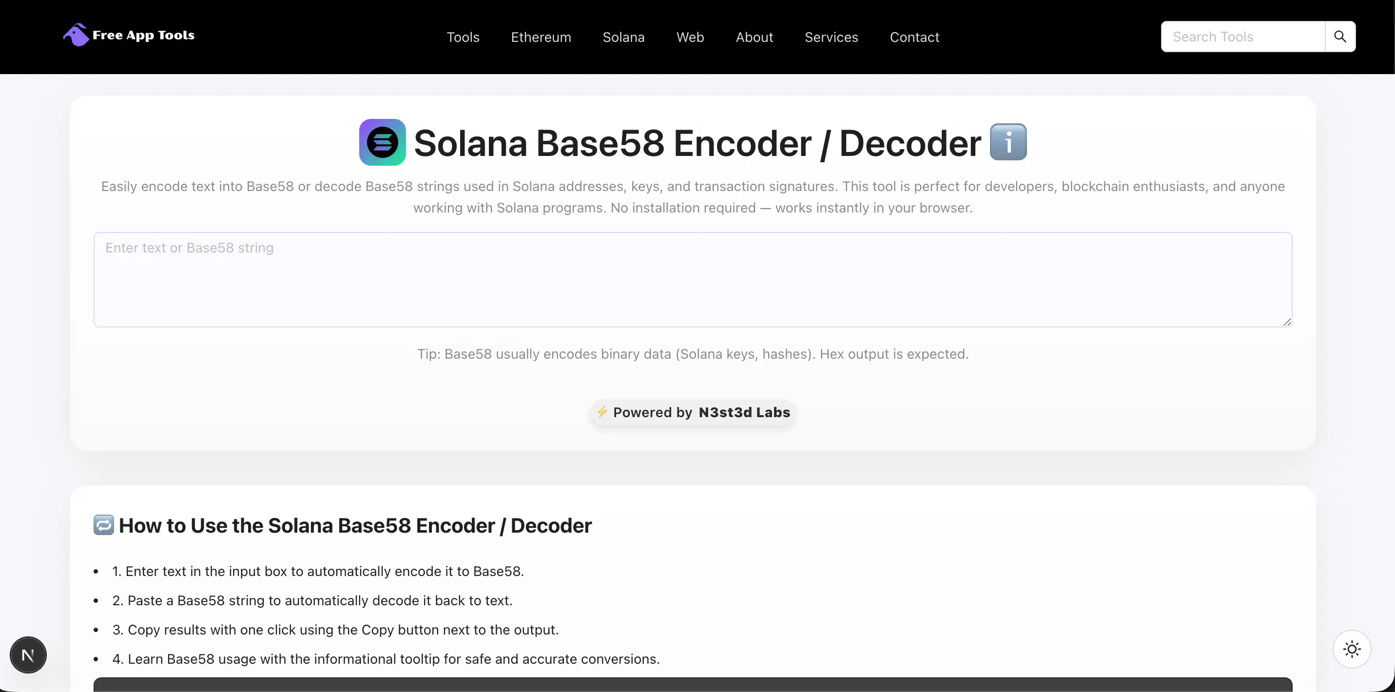 Solana Base58 Encoder / Decoder | Free App Tools